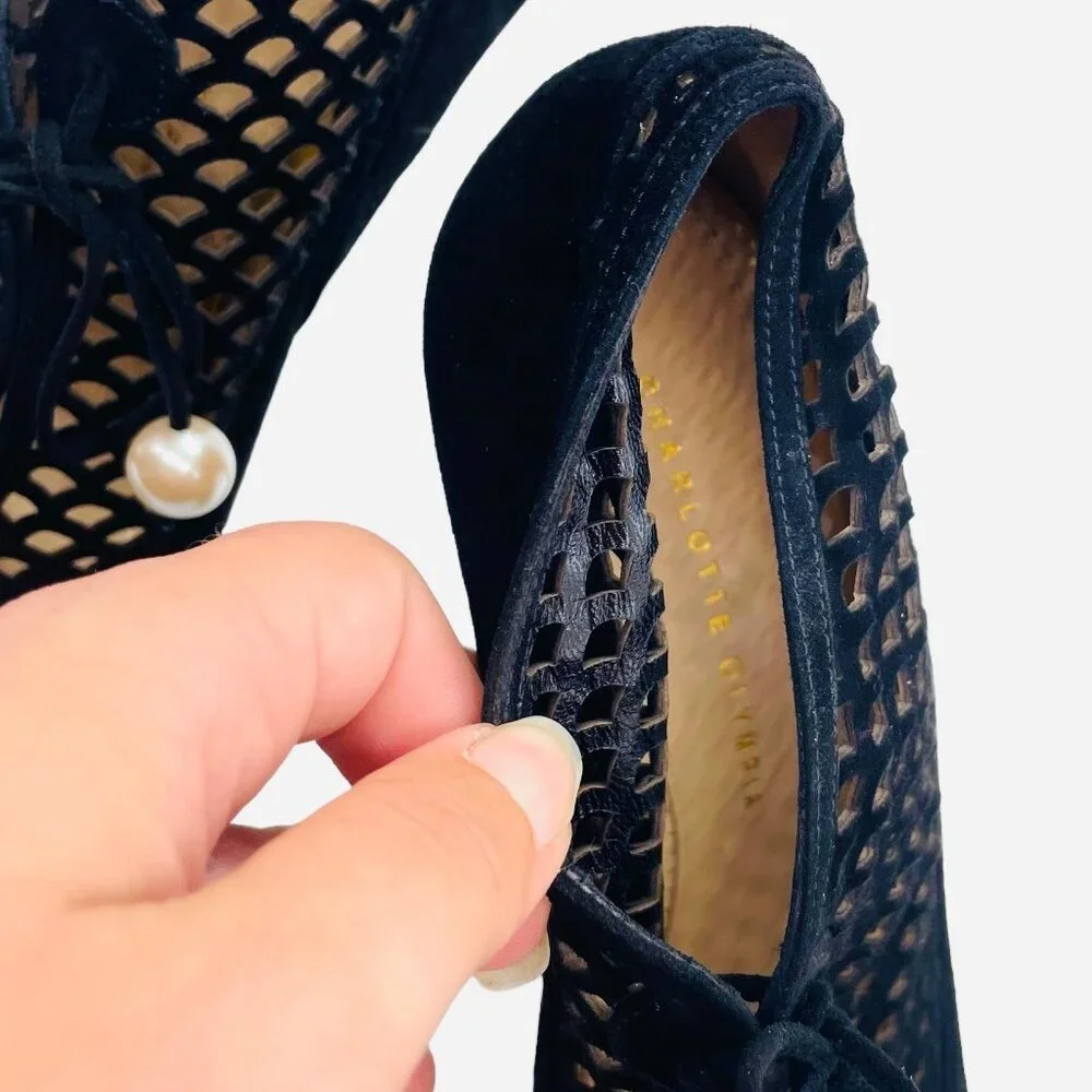 Charlotte Olympia Minerva Laser Cut Suede Platform Heels 40 Dark Academia Goth - Picture 7 of 10